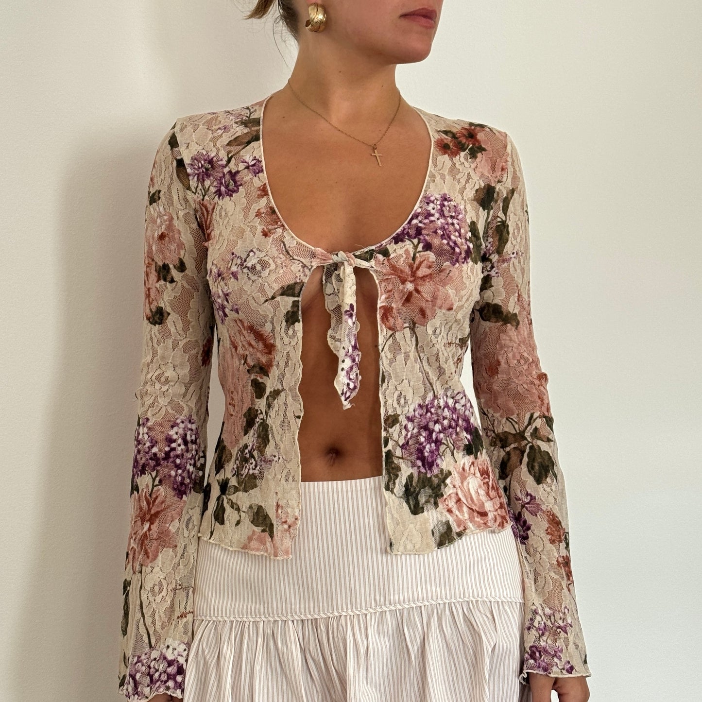 Floral lace tie-front top - Size XS/S