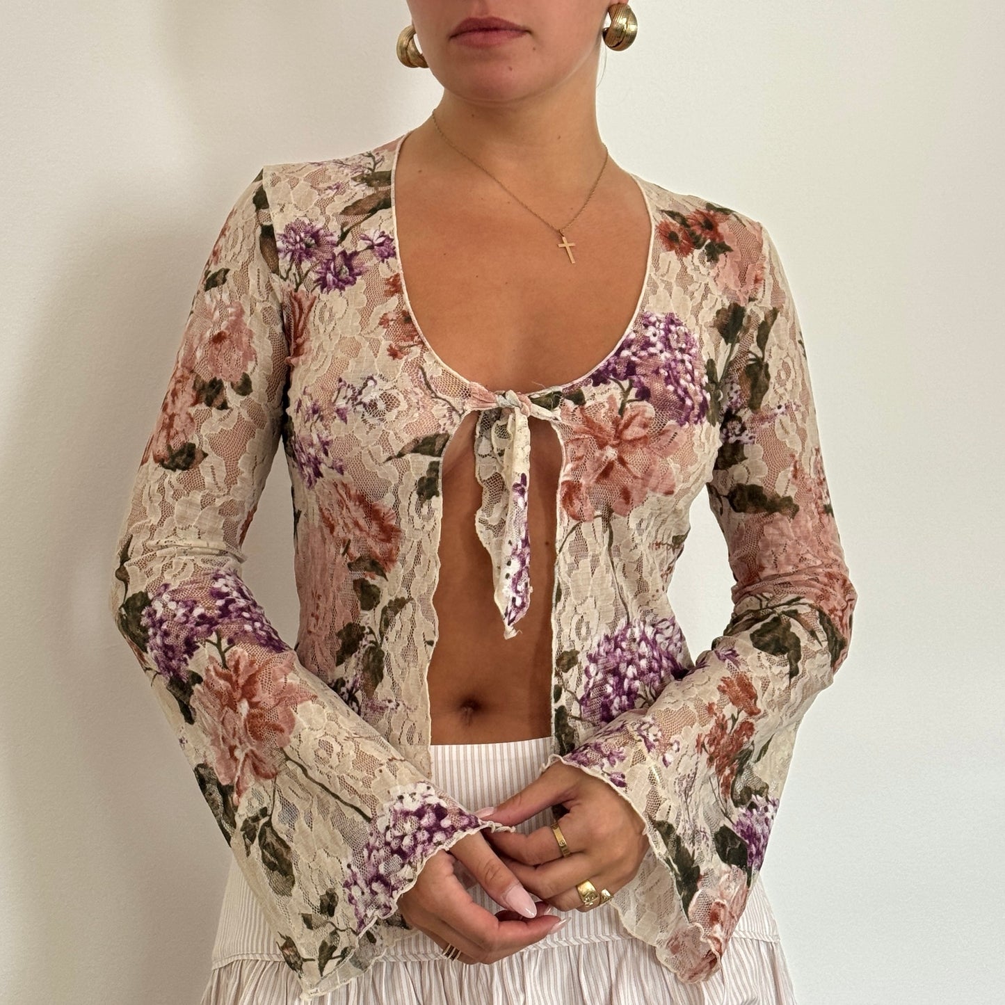 Floral lace tie-front top - Size XS/S