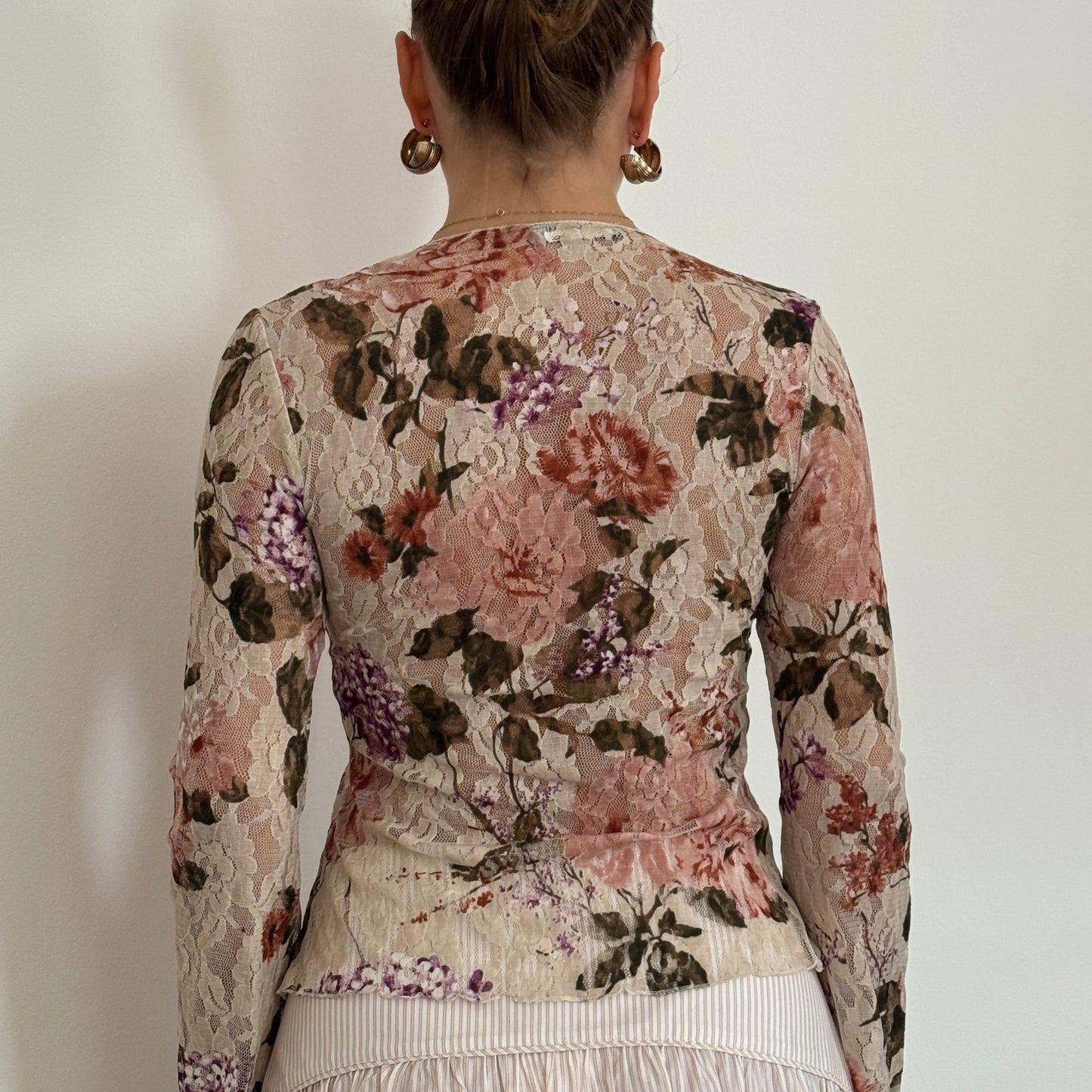 Floral lace tie-front top - Size XS/S