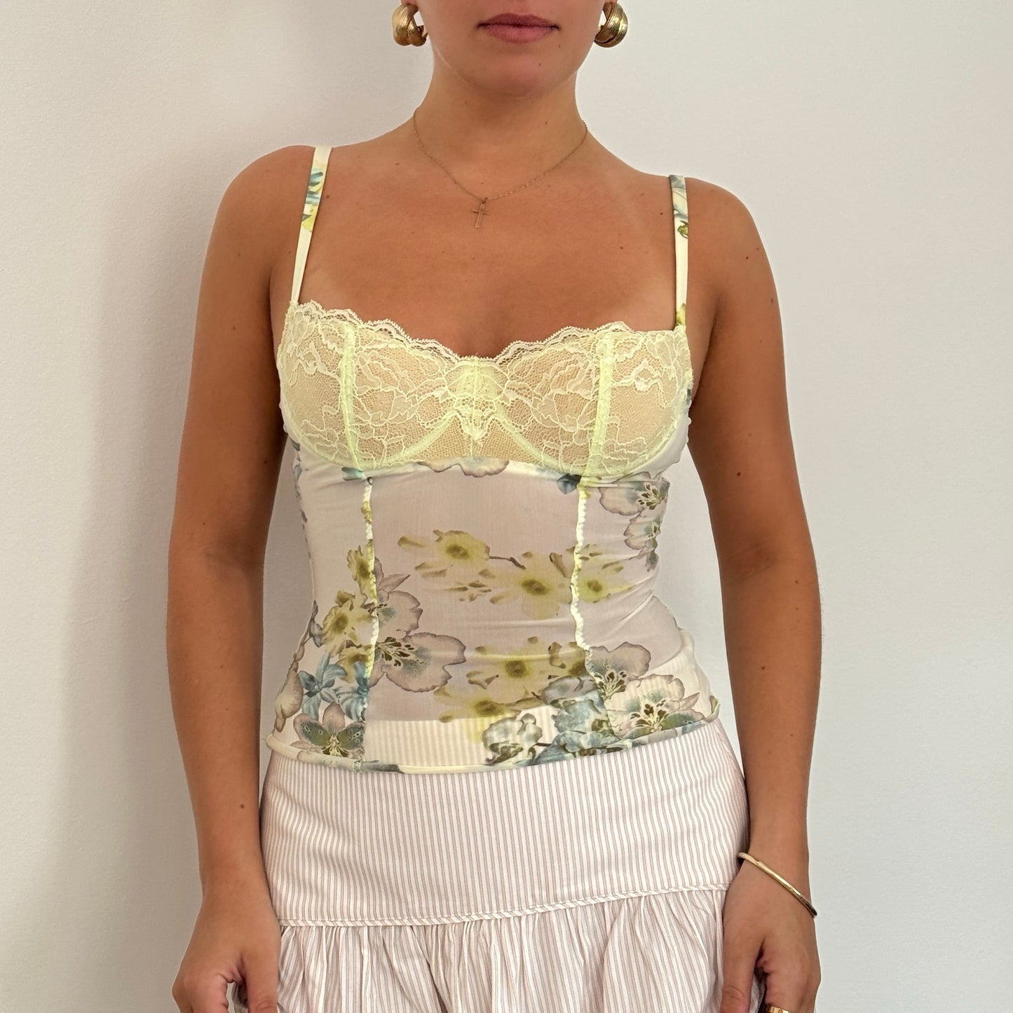 Yellow floral mesh corset - Size XS/S