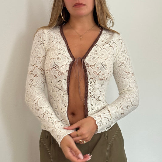 White knit tie cardigan - Size XS/S