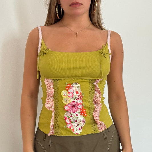 Green embroidered vest top - Size S