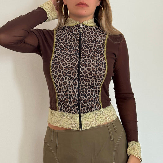 Mesh leopard zip cardigan - Size S