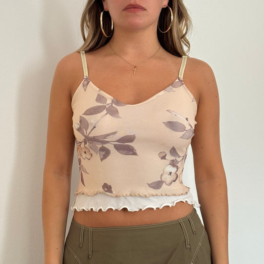 Cream floral mesh top - Size XS