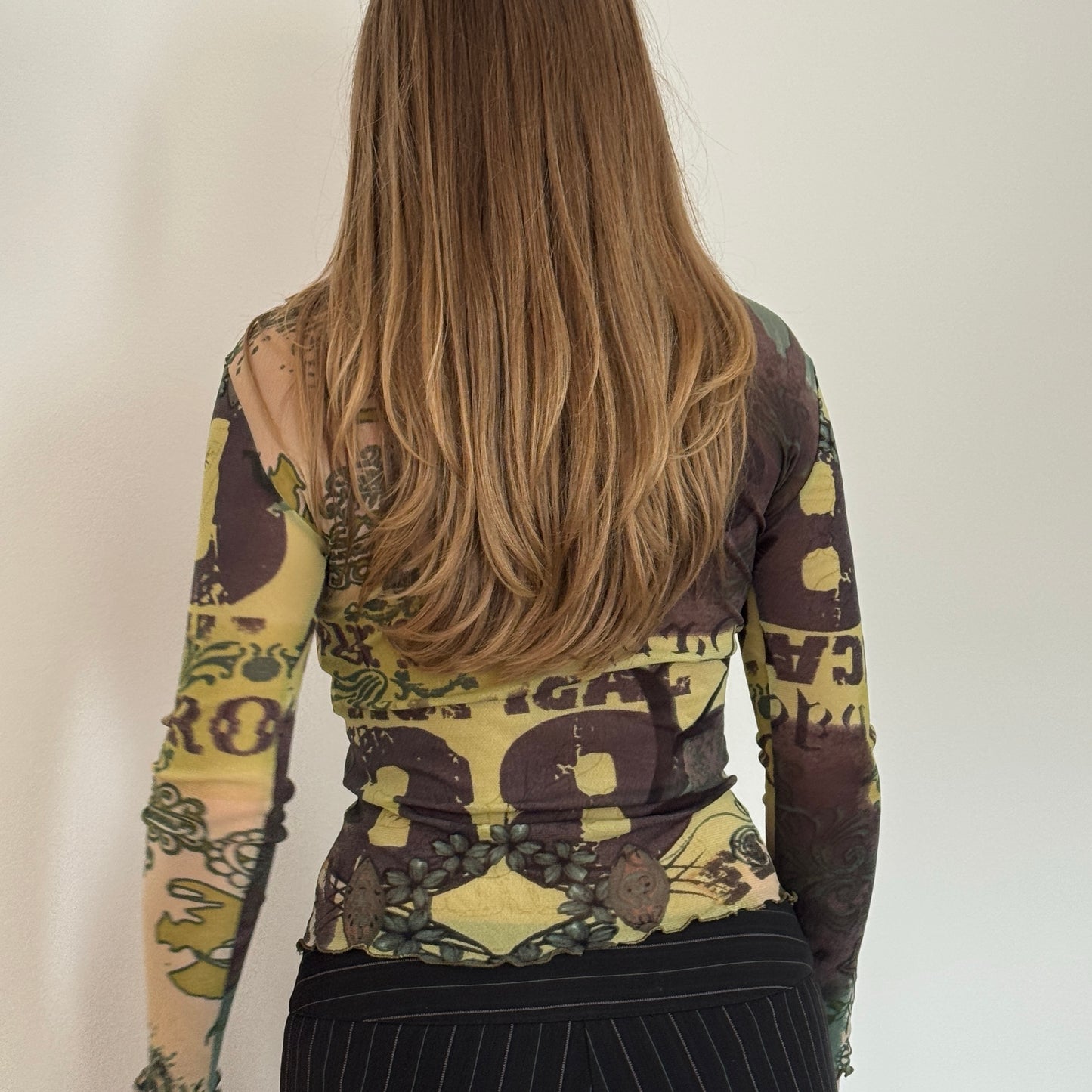 Green graphic print mesh top - Size XS/S
