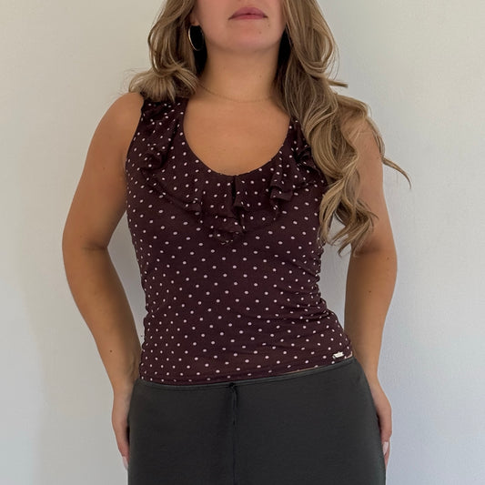 Morgan de Toi brown polka dot top - Size XS/S