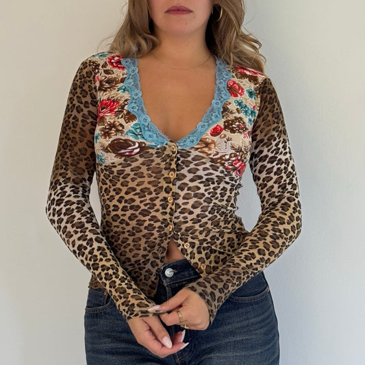 Morgan de Toi leopard print mesh cardigan - Size S