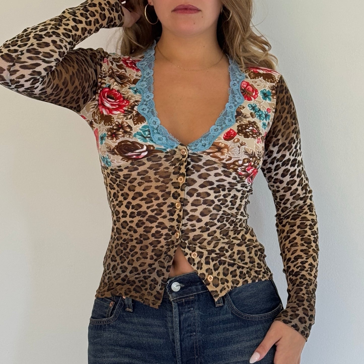 Morgan de Toi leopard print mesh cardigan - Size S
