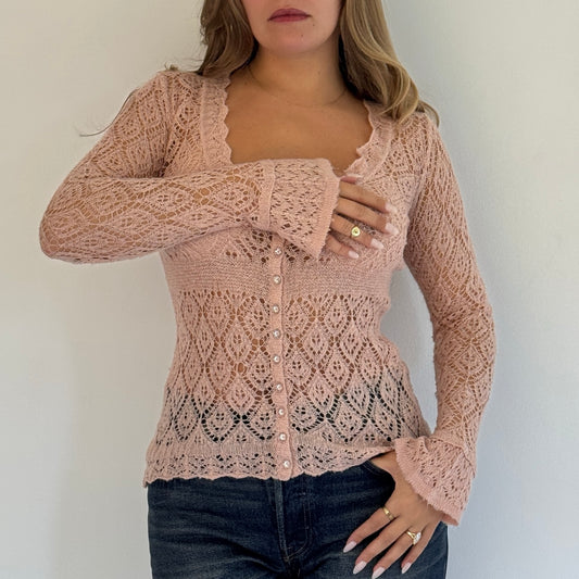 Morgan de Toi pink crochet cardigan - Size S/M