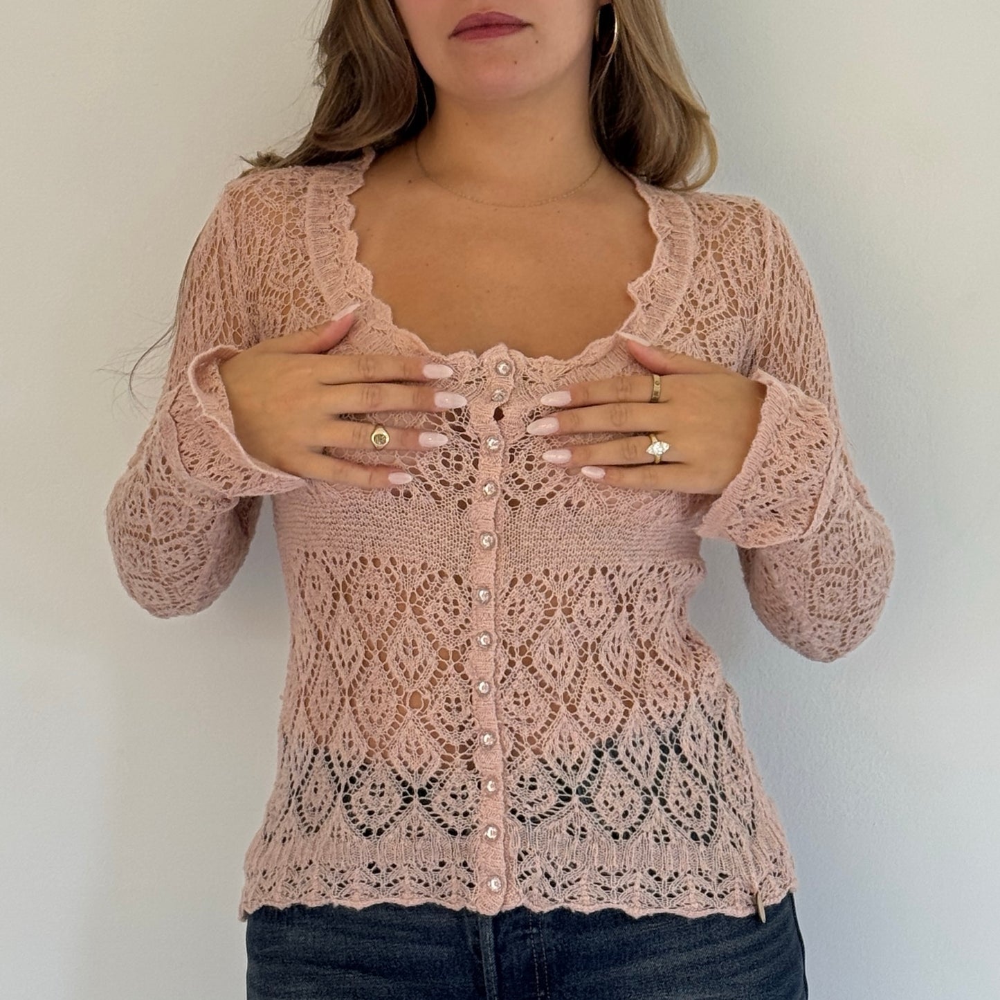 Morgan de Toi pink crochet cardigan - Size S/M