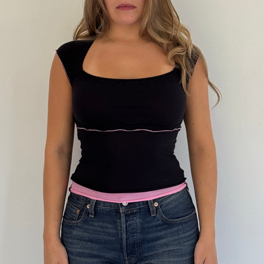 Black and pink milkmaid top - Size XS/S