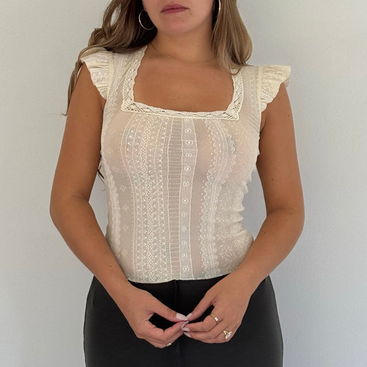 Morgan de Toi cream mesh top - Size S