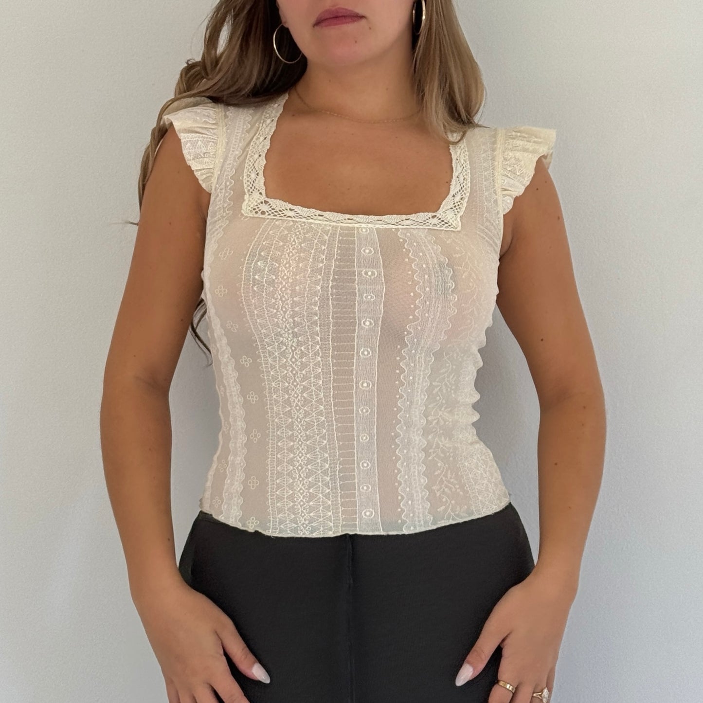 Morgan de Toi cream mesh top - Size S