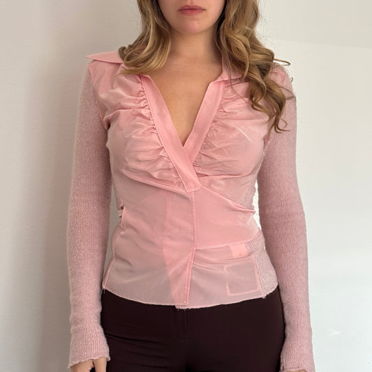 Pink mohair knit wrap top - Size S