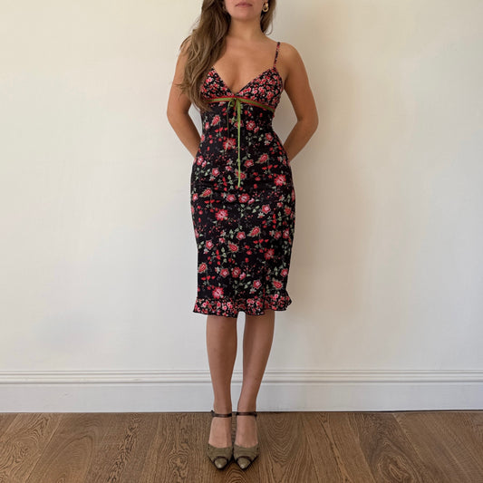 Black floral midi dress - Size XS/S