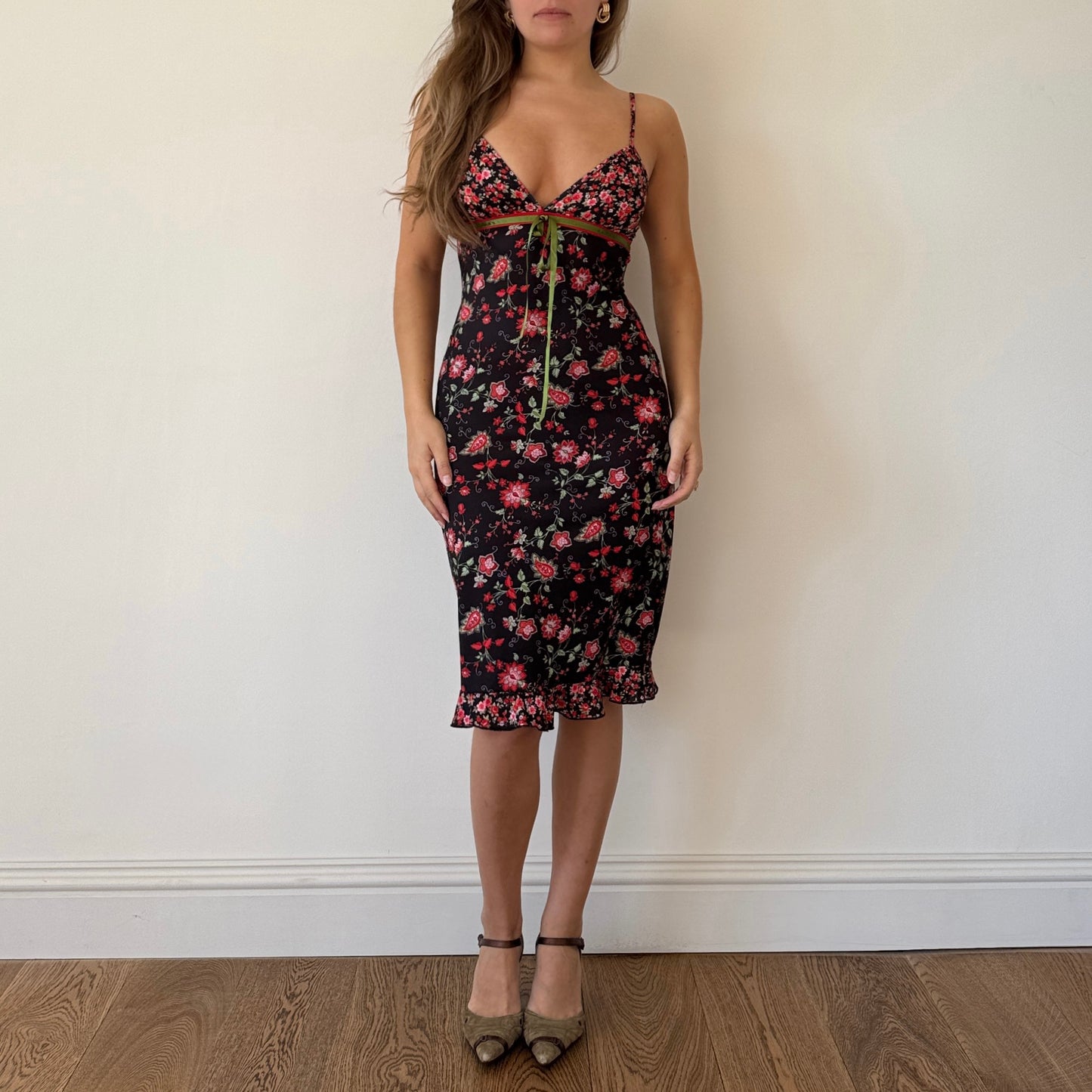 Black floral midi dress - Size XS/S