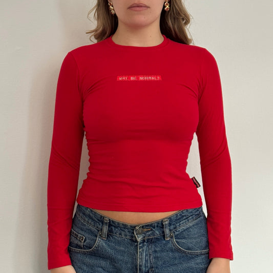 Red 'Why be Normal?' top - Size XS