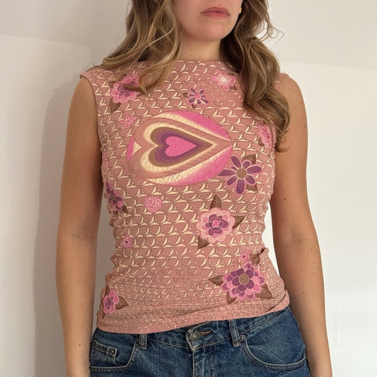 Morgan de Toi pink heart tank - Size S/M