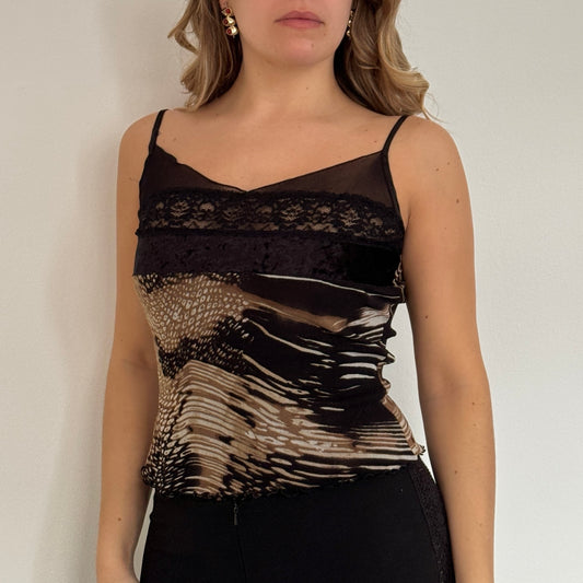 Black graphic print mesh cami - Size S