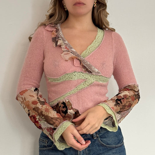 Pink mohair-blend patchwork top - Size XS/S