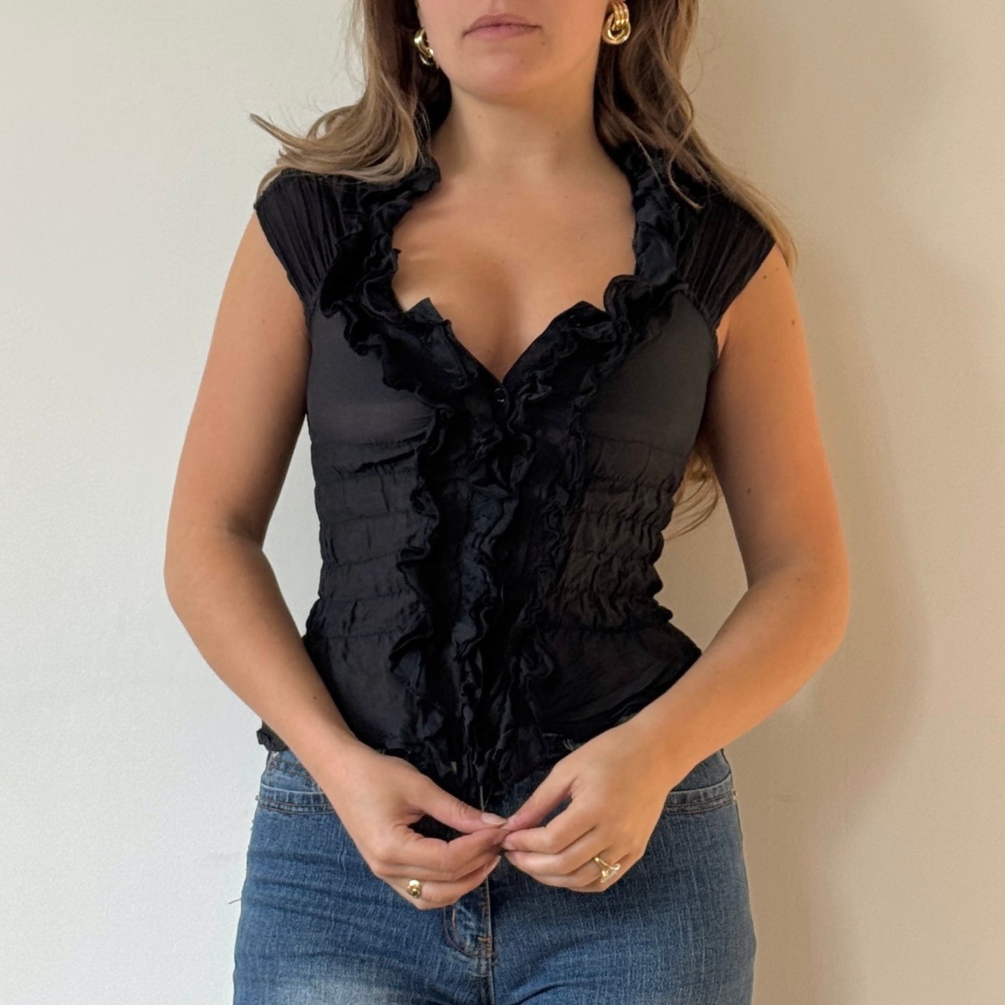 Morgan black ruffle blouse - Size XS