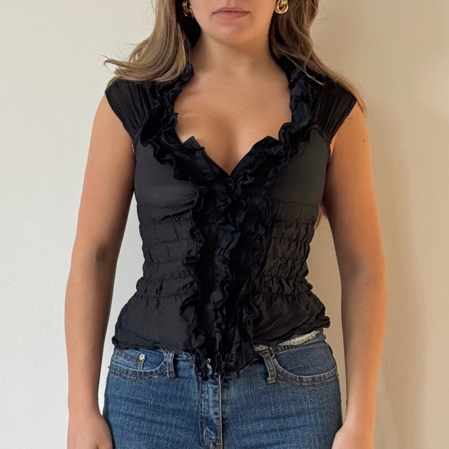 Morgan black ruffle blouse - Size XS