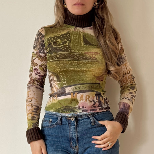 Mesh knit roll neck top - Size S