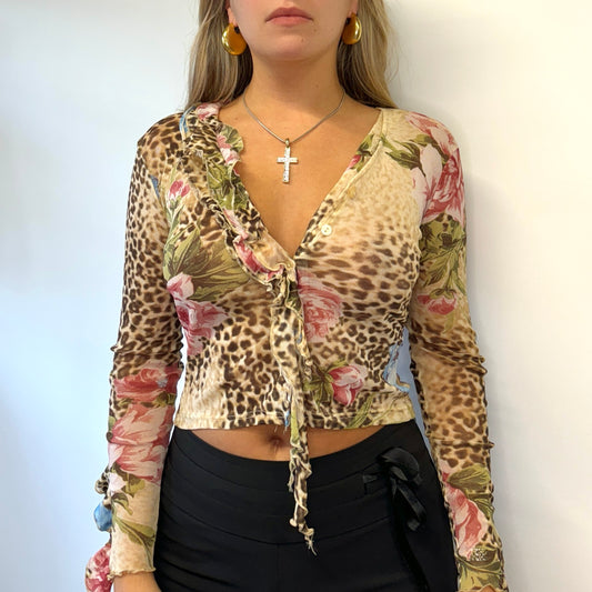 Mesh floral leopard cardigan - Size XS/S