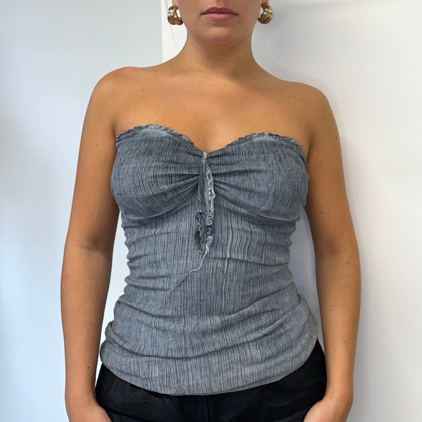 Grey ruched strapless top - Size S