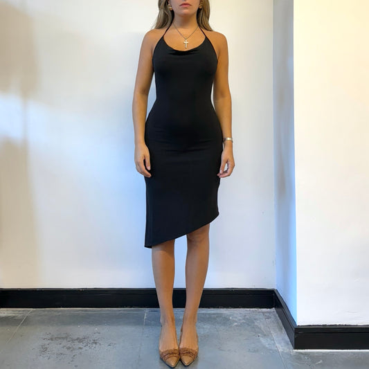 Black asymmetric midi dress - Size S