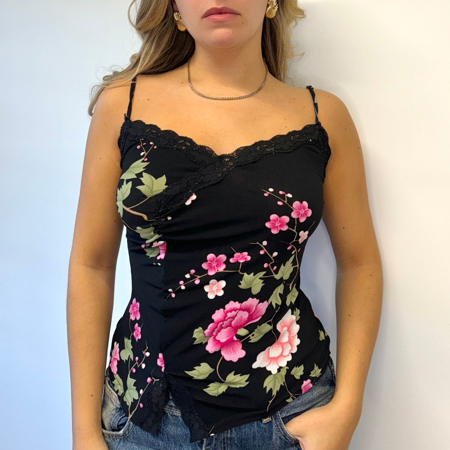 Black and pink floral vest - Size S