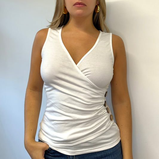 White ruched button top - Size S/M