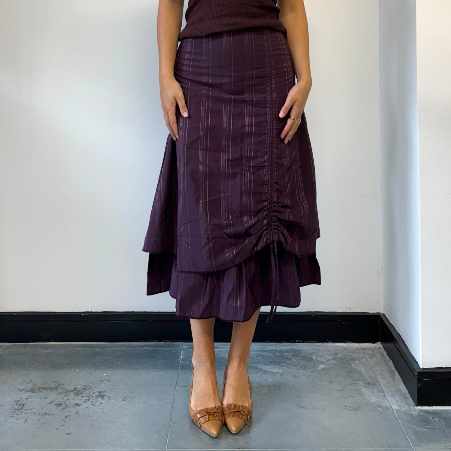 Purple ruched midi skirt - Size XS/S