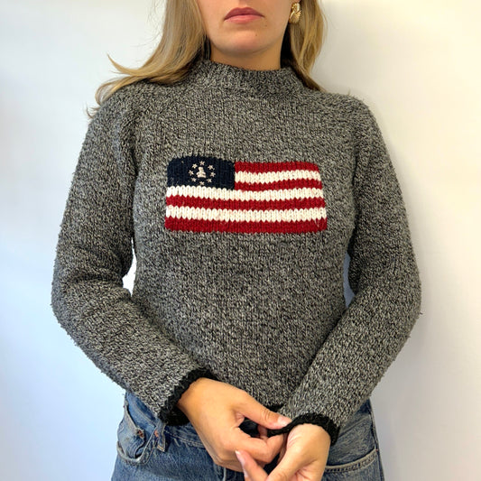 Grey knit flag jumper - Size S/M