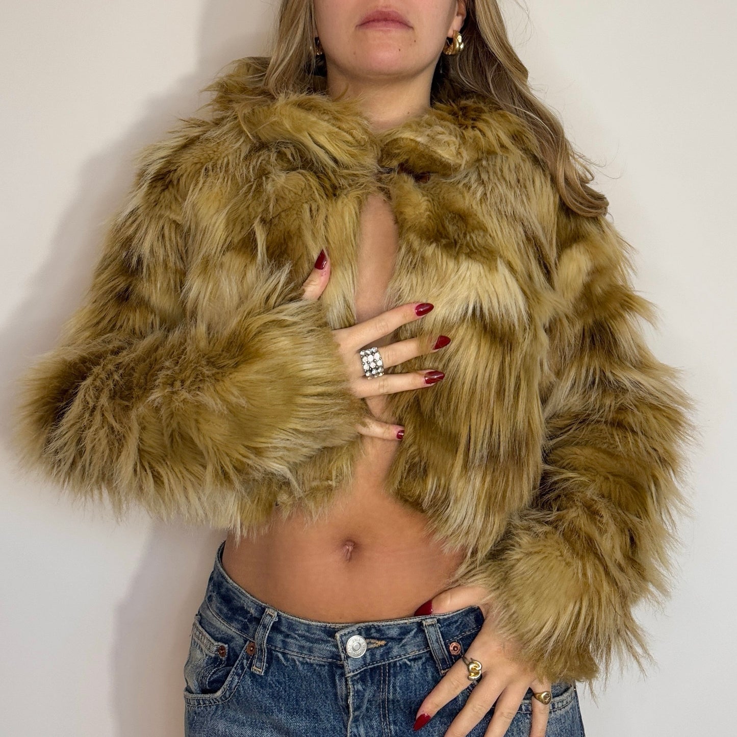 Cropped faux fur jacket - Size S/M