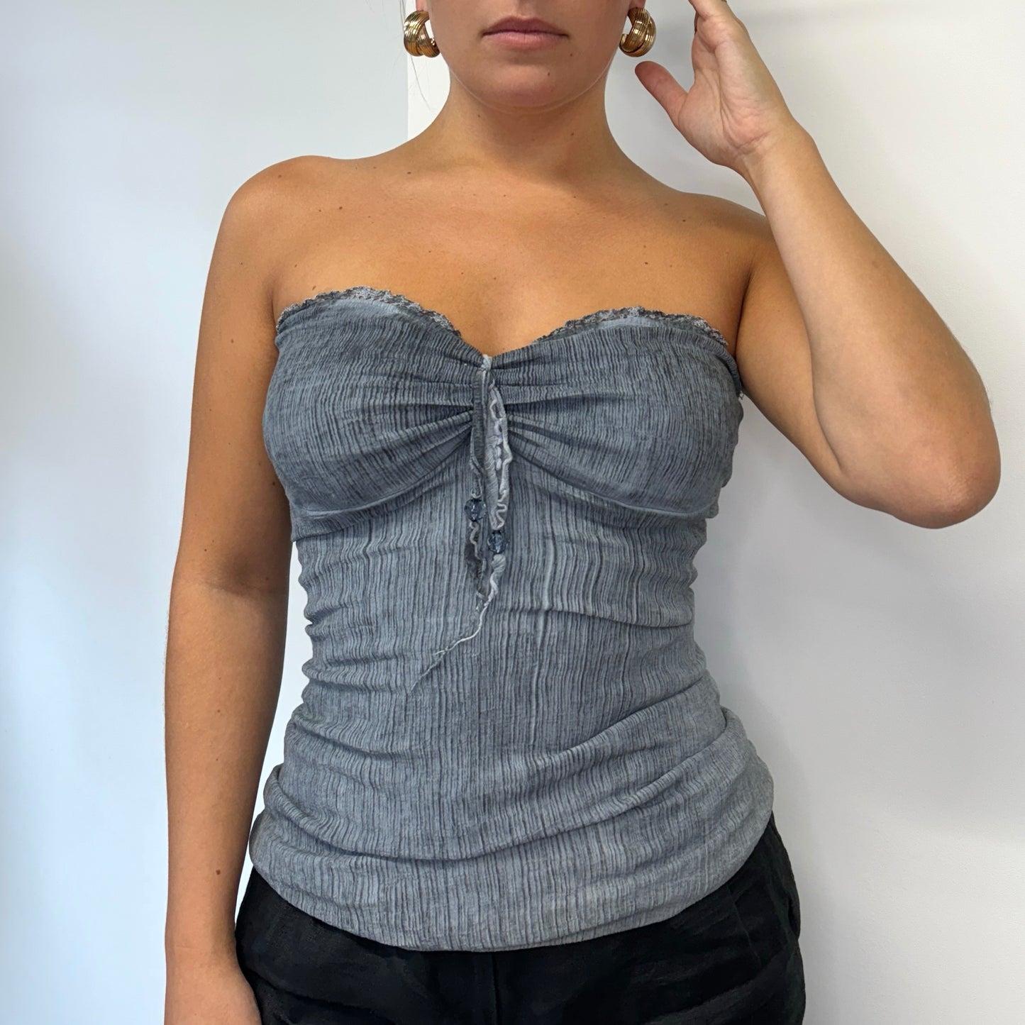 Grey ruched strapless top - Size S