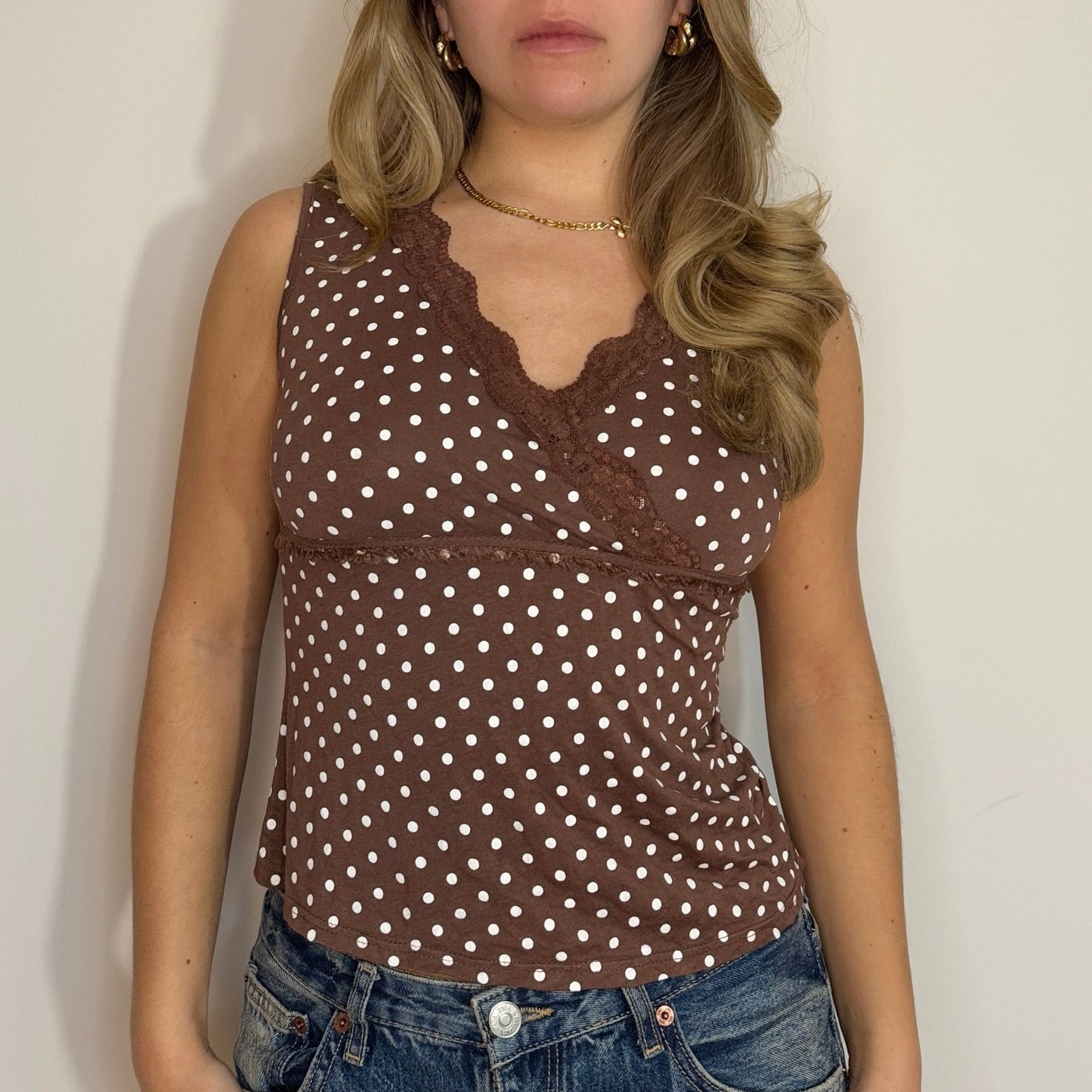 Brown polka dot vest - Size S