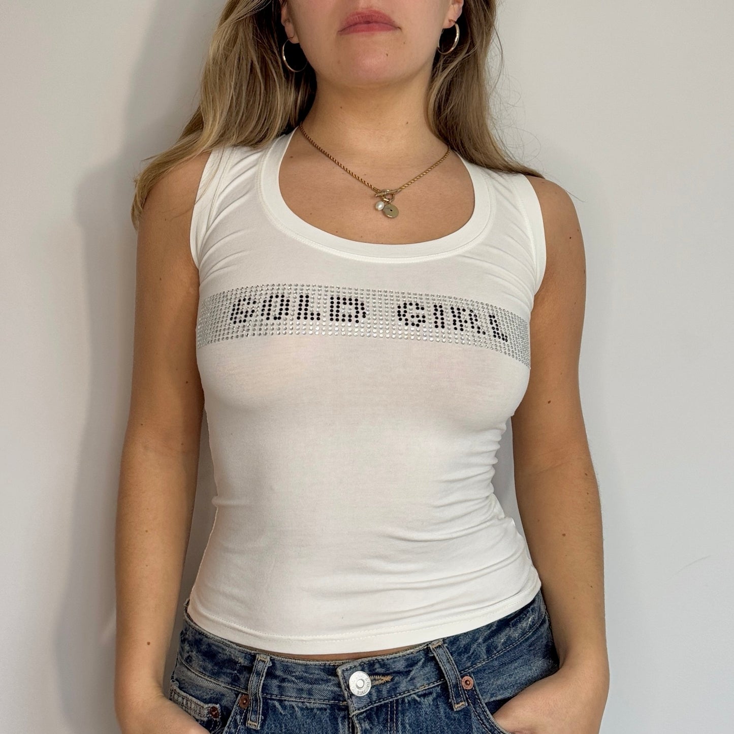 White 'Gold Girl' vest - Size S