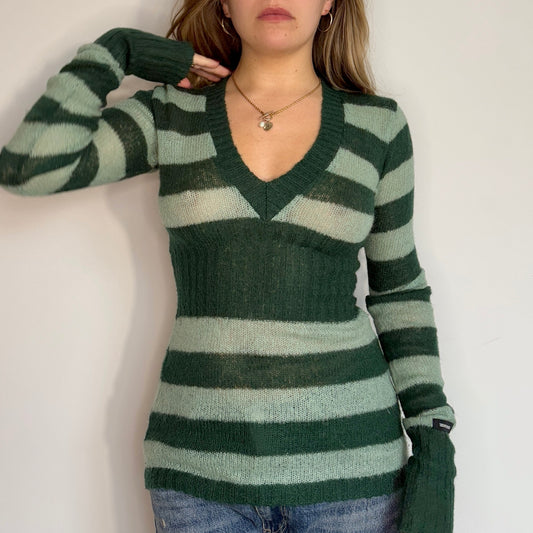 Green striped knit jumper - Size S