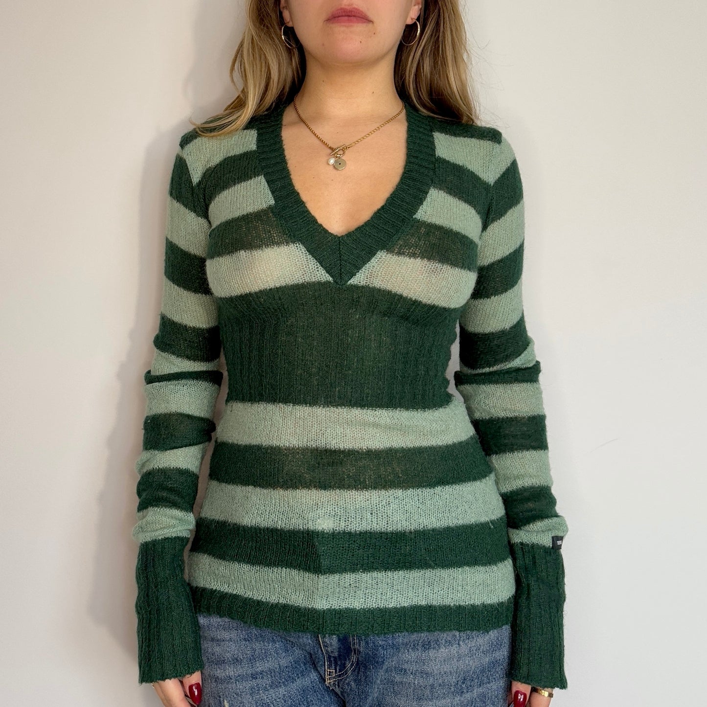 Green striped knit jumper - Size S