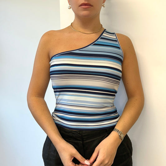 Blue striped asymmetric top - Size S