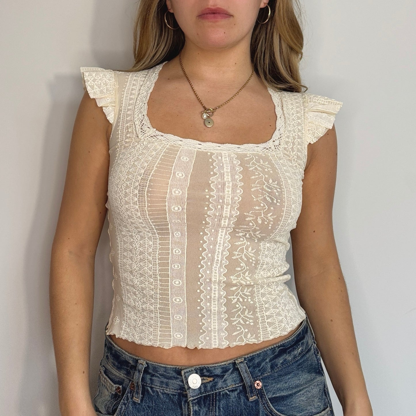 Morgan de Toi cream mesh blouse - Size XS/S