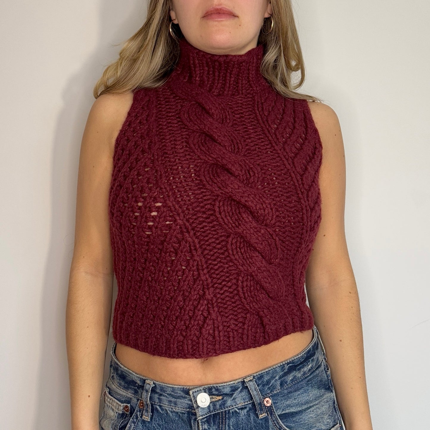 Red knit roll neck top - Size XS