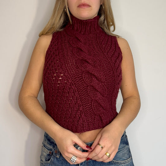 Red knit roll neck top - Size XS