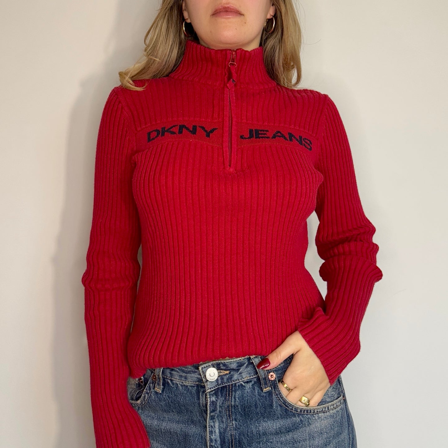 Red DKNY knit jumper - Size M