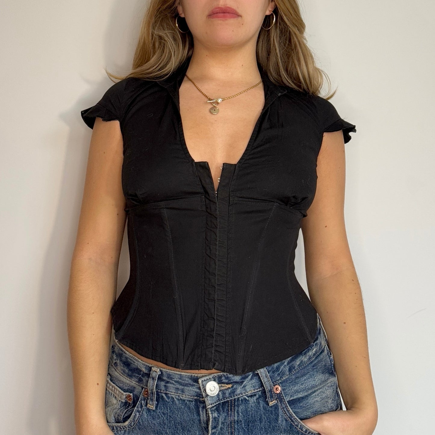 Black hook and eye corset top - Size S