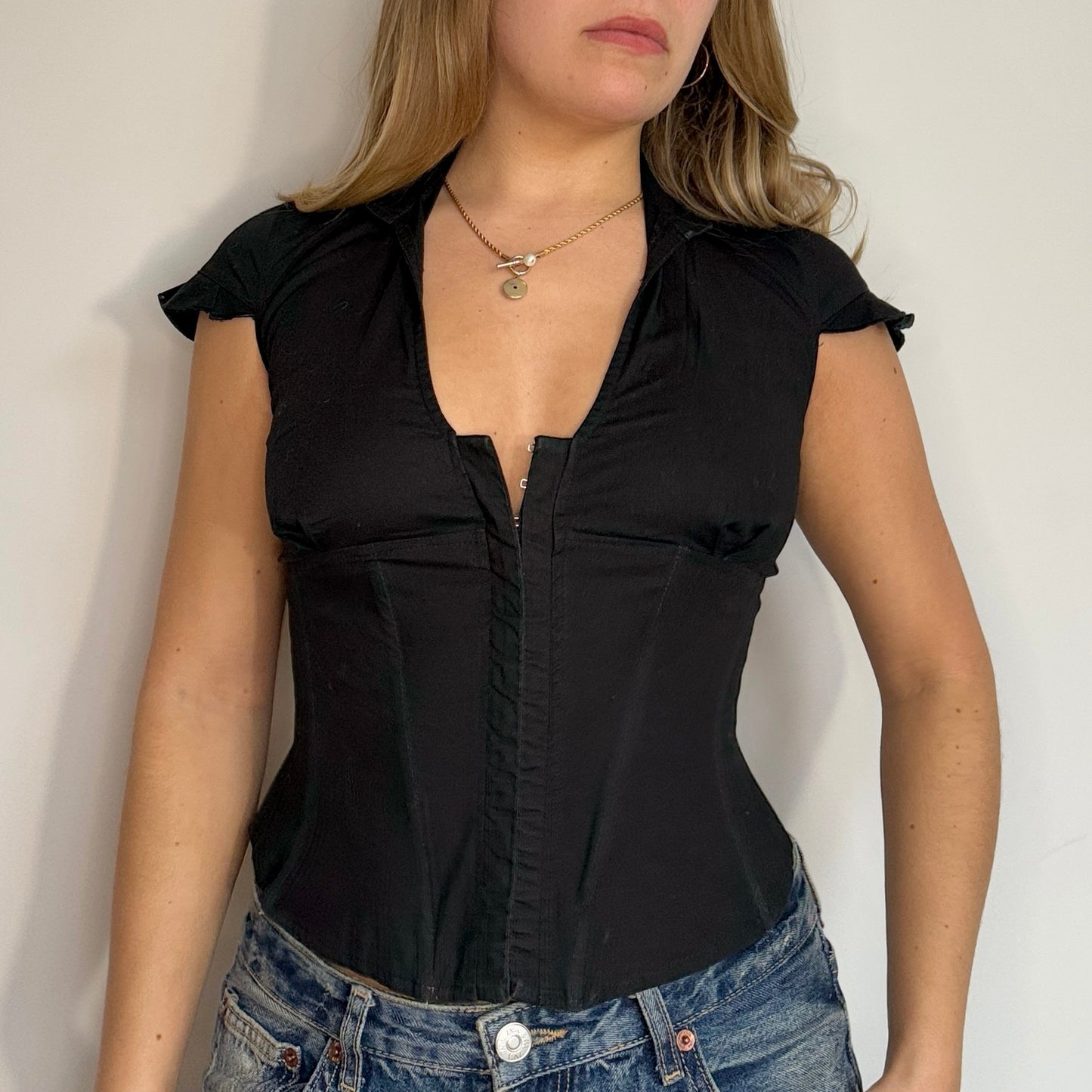 Black hook and eye corset top - Size S