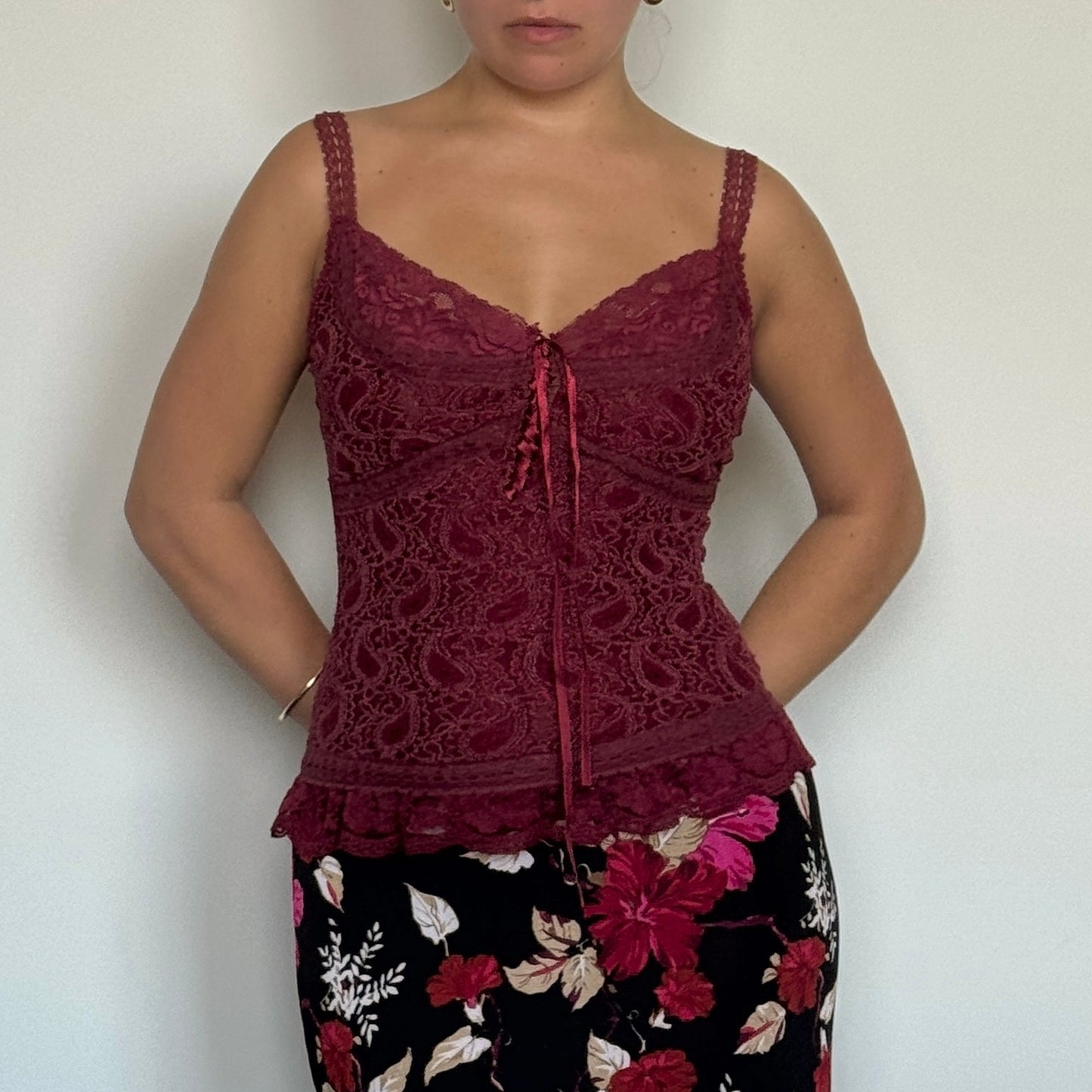 Red lace blouse - Size S