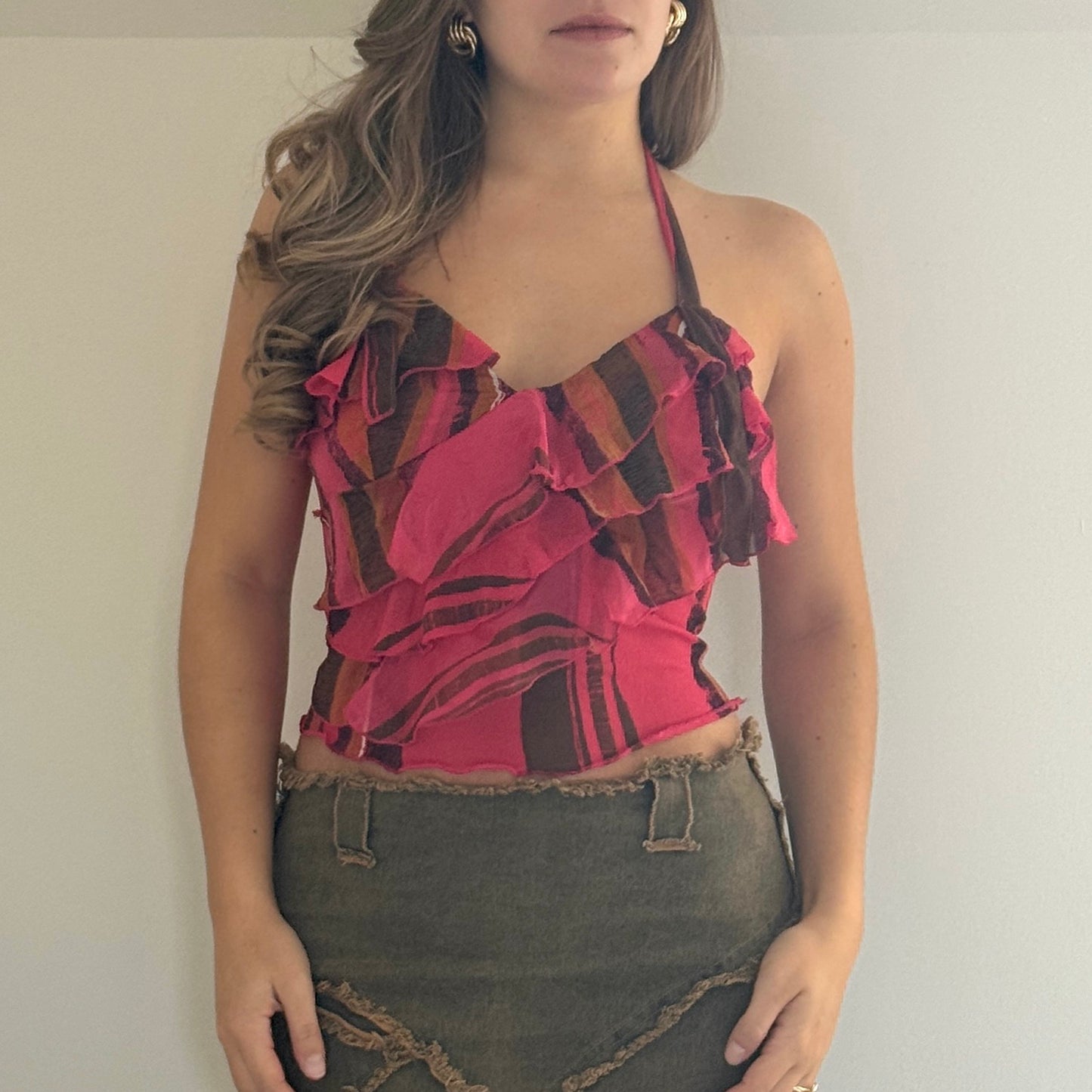 Pink ruffle halter top - Size S