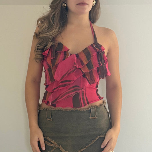 Pink ruffle halter top - Size S